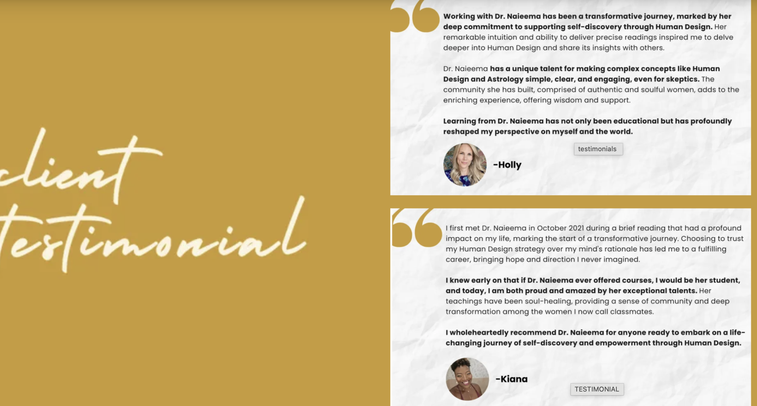 Holly and Kiana testimonials